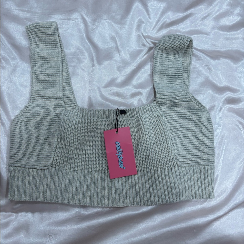 Edikted Sage Ribbed Knit Square Neck Crop Top